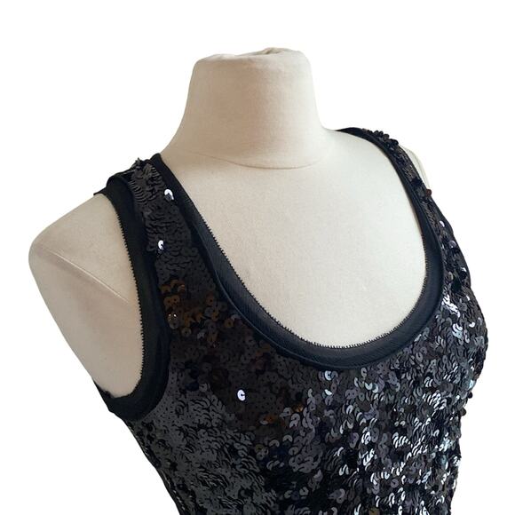 LOFT Tank Womens Sz Small Black Sequin Stretch Cocktail Party New Years Disco - Picture 2 of 8